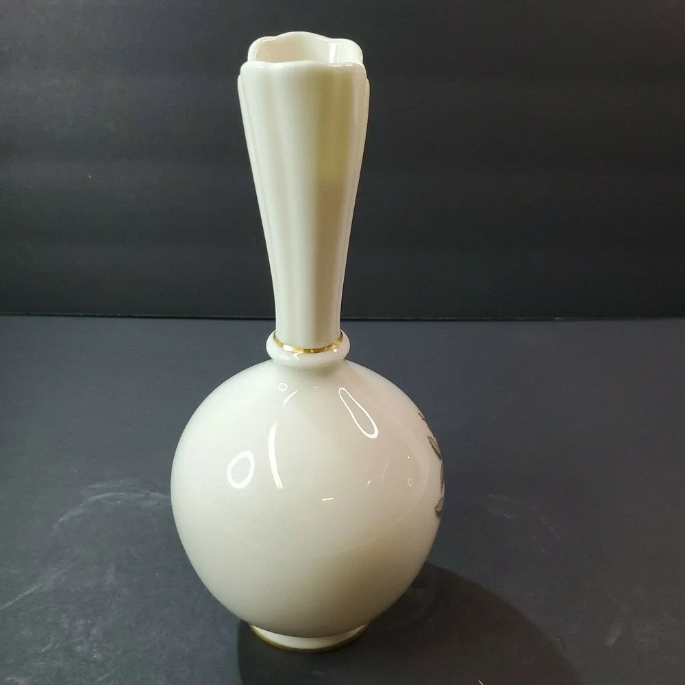 Vintage LENOX Bud Vase RHODORA Pattern Cream w/ Rose & Gold Trim 8